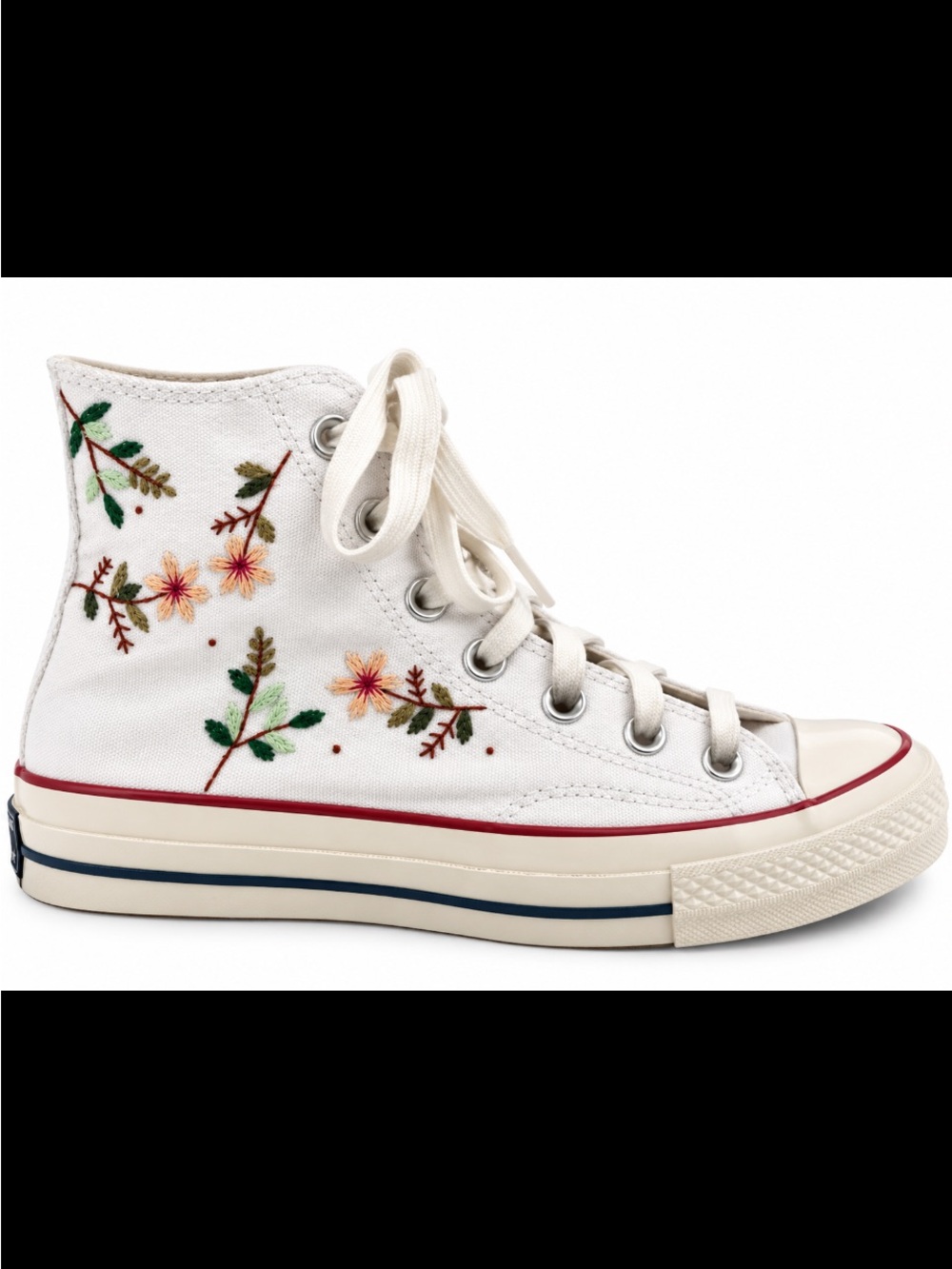 CONVERSE Chuck Taylor White High Tops Custom Embroidered 70s Floral Design Size - Picture 4 of 10